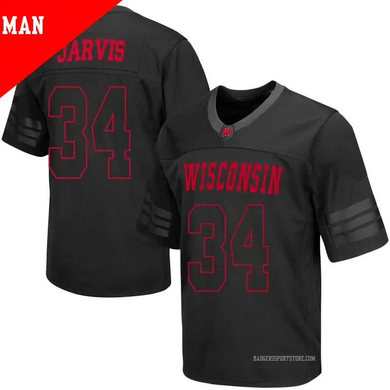 Men's ＃34 Charlie Jarvis Wisconsin Badgers Game Black out College Jersey