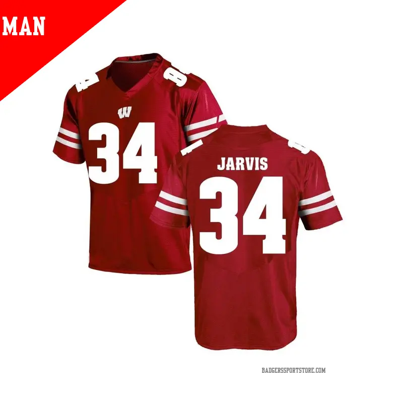 Men's ＃34 Charlie Jarvis Wisconsin Badgers Game Red College Jersey