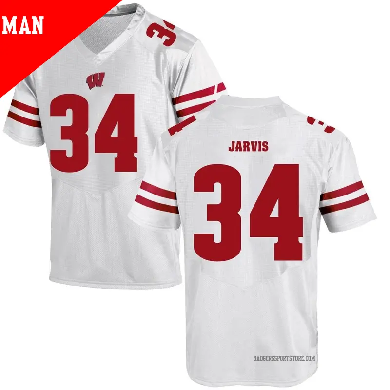 Men's ＃34 Charlie Jarvis Wisconsin Badgers Game White College Jersey