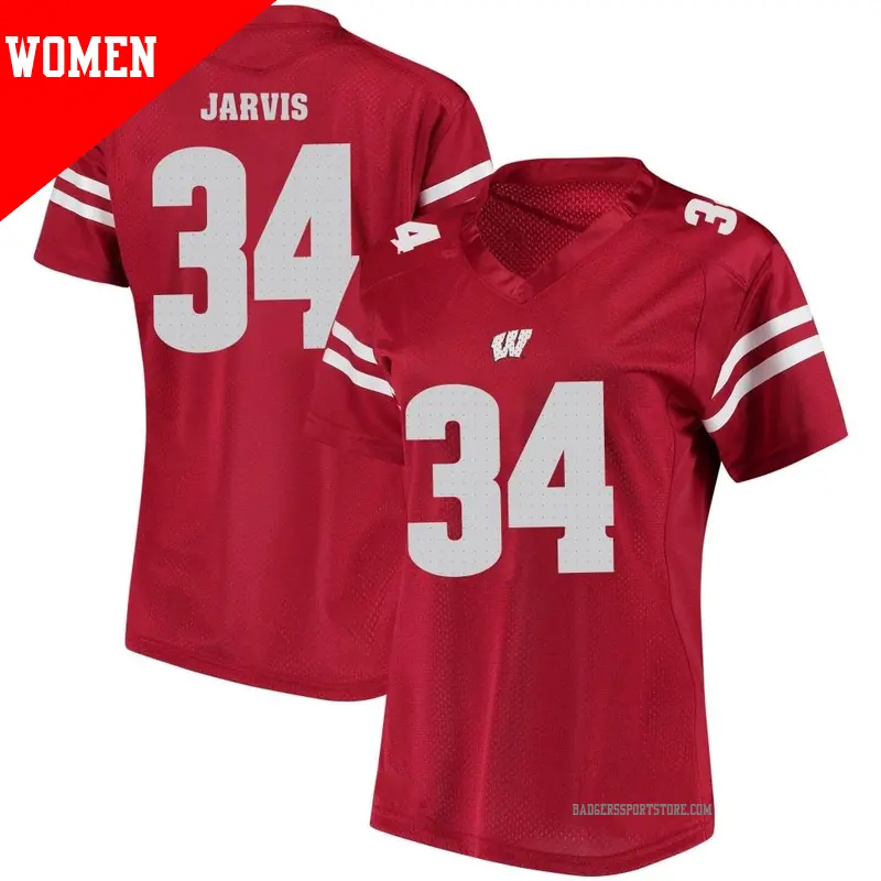 Women's ＃34 Charlie Jarvis Wisconsin Badgers Game Red College Jersey