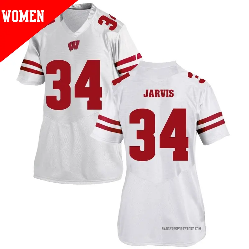 Women's ＃34 Charlie Jarvis Wisconsin Badgers Game White College Jersey