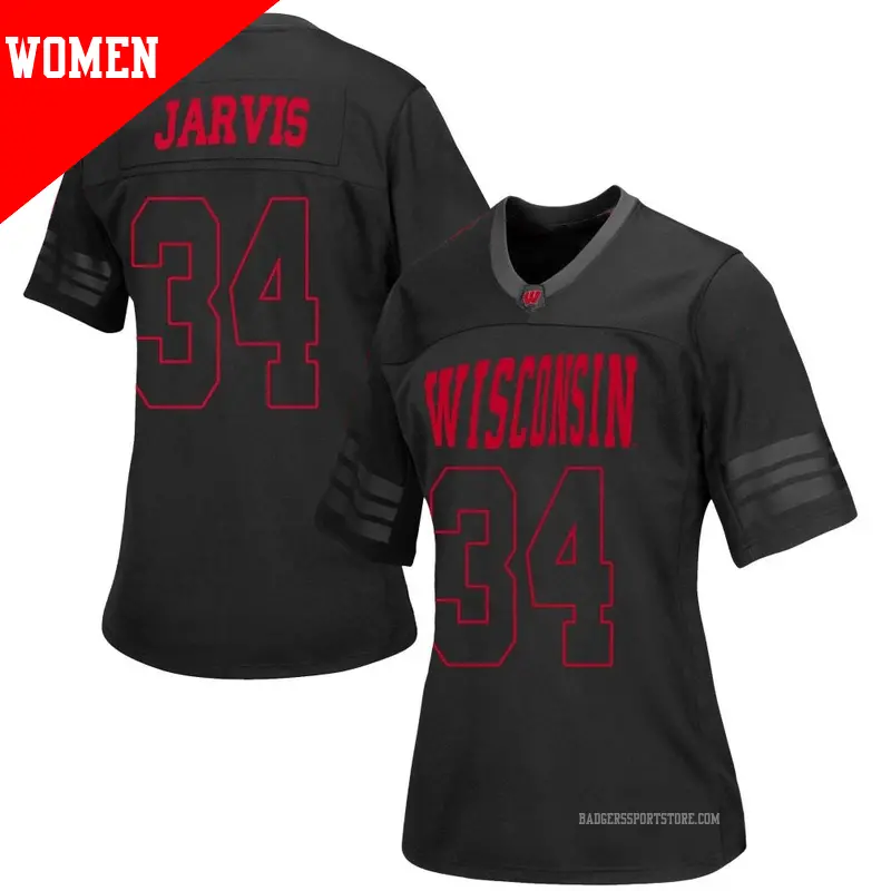 Women's ＃34 Charlie Jarvis Wisconsin Badgers Replica Black out College Jersey