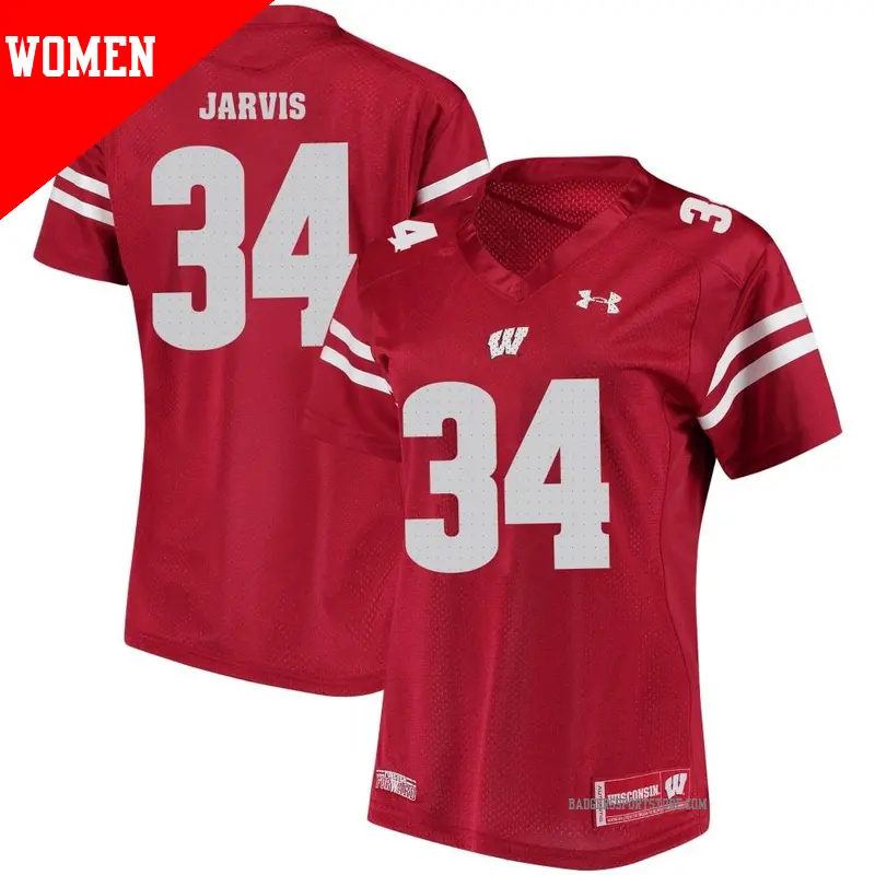 Women's ＃34 Charlie Jarvis Wisconsin Badgers Replica Red College Jersey