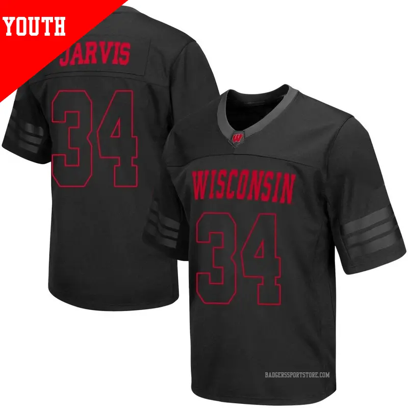 Youth ＃34 Charlie Jarvis Wisconsin Badgers Replica Black out College Jersey